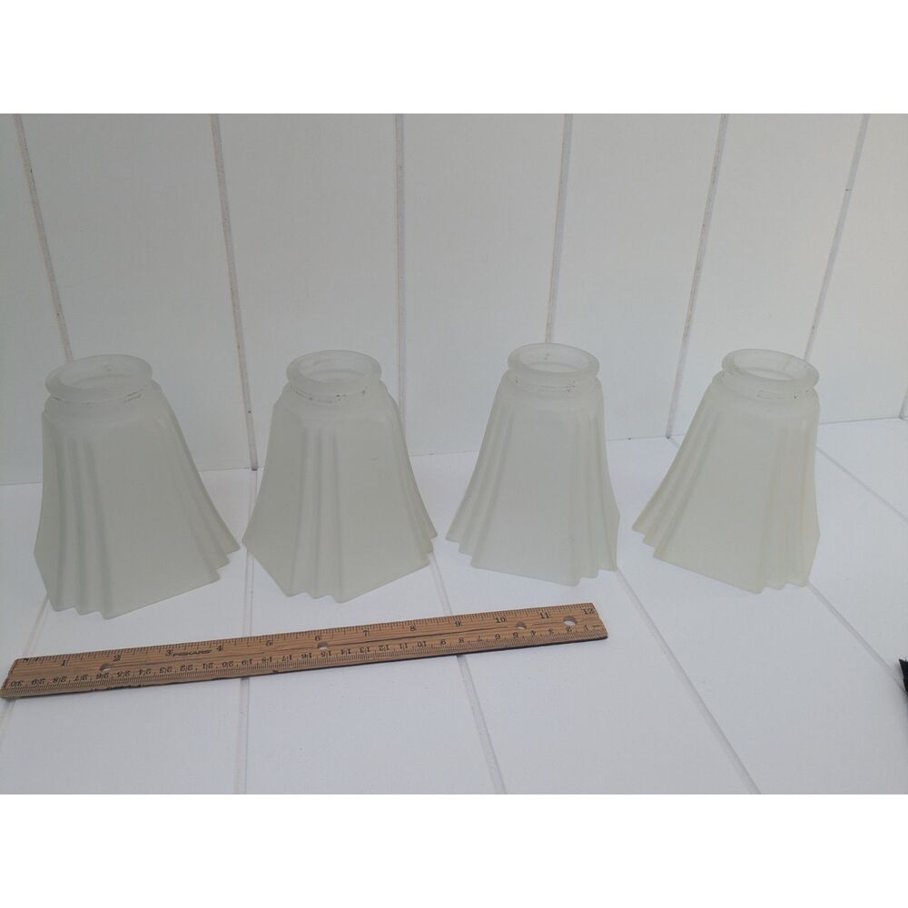 Set of 4 Vintage Frosted Glass Lamp Sconces - Art Deco - Replacements